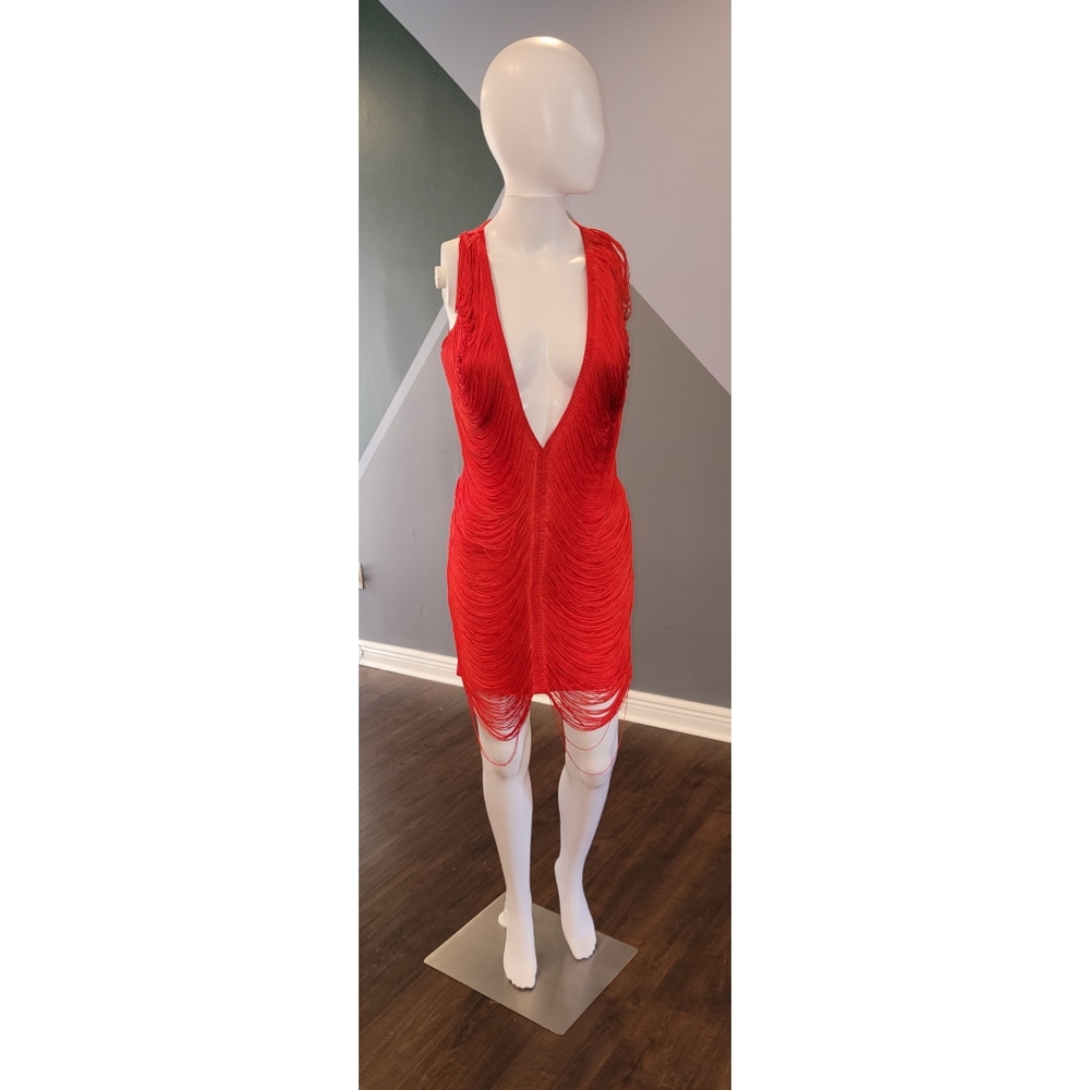 Red bodycon tassel dress